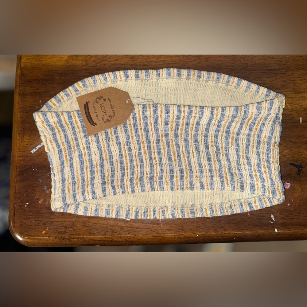 Kori Blue, Mustard and Cream Striped Bandeau Cropped Top - Picture 2 of 4